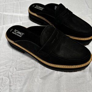 TOMS Cara lug sole loafer mules in black leather